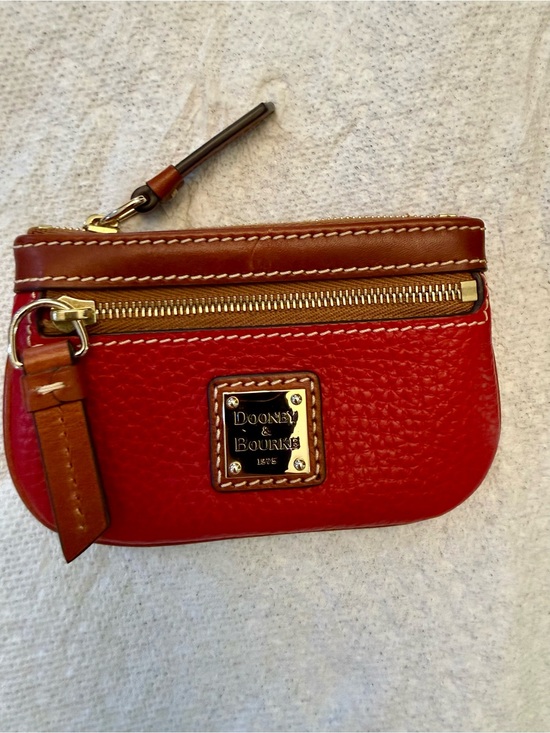 Dooney & Bourke Accessories - Dooney & Bourke Red & Brown Leather Key ring & Card Holder Pouch Gold Hardware